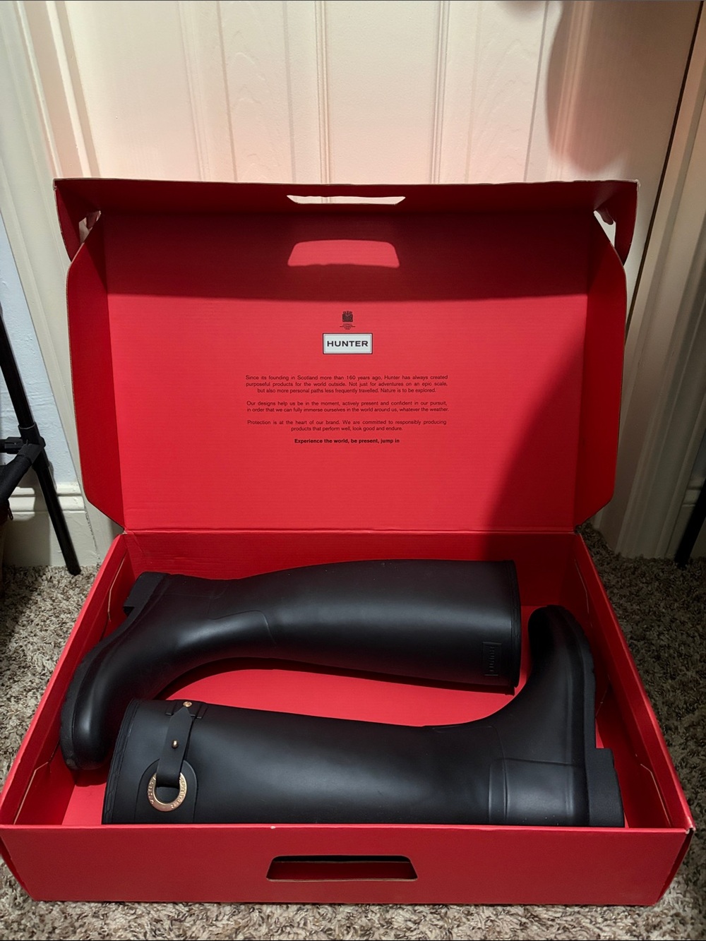 Hunter Matte Black Tall Rubber Boots with Buckle